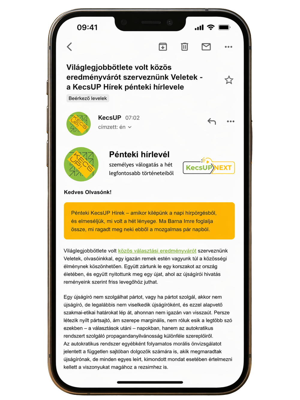 A KecsUP pénteki hírlevél első mintája