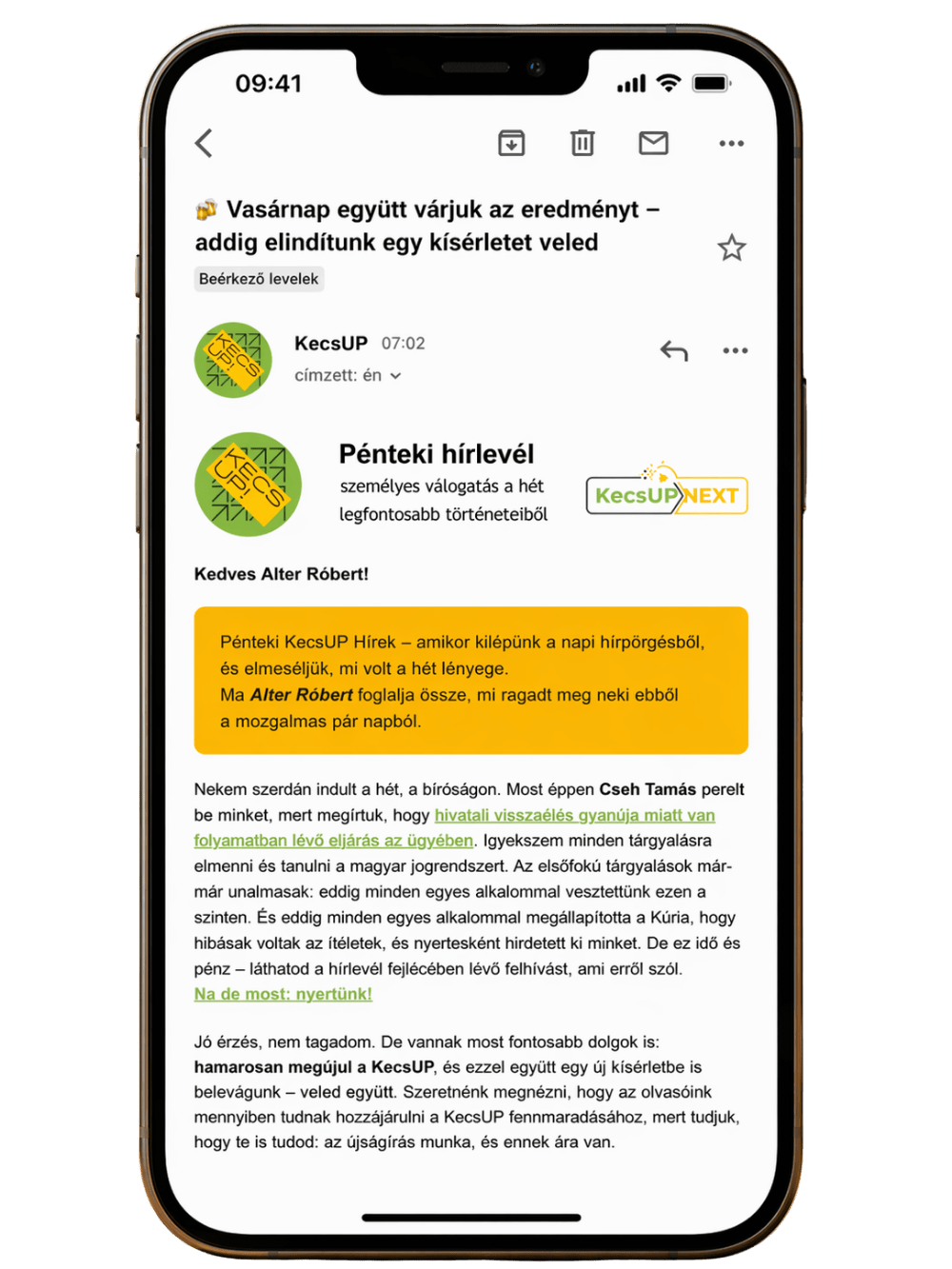 A KecsUP pénteki hírlevél második mintája