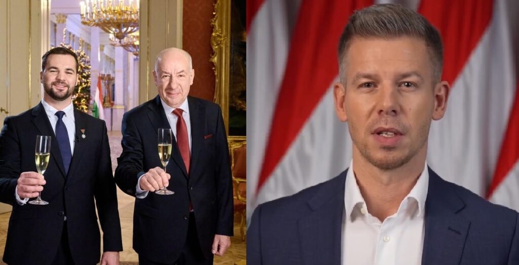Sulyok Tamás köztársasági elnök és Kapu Tibor magyar űrhajós, valamint Magyar Péter, a Tisza Párt elnöke